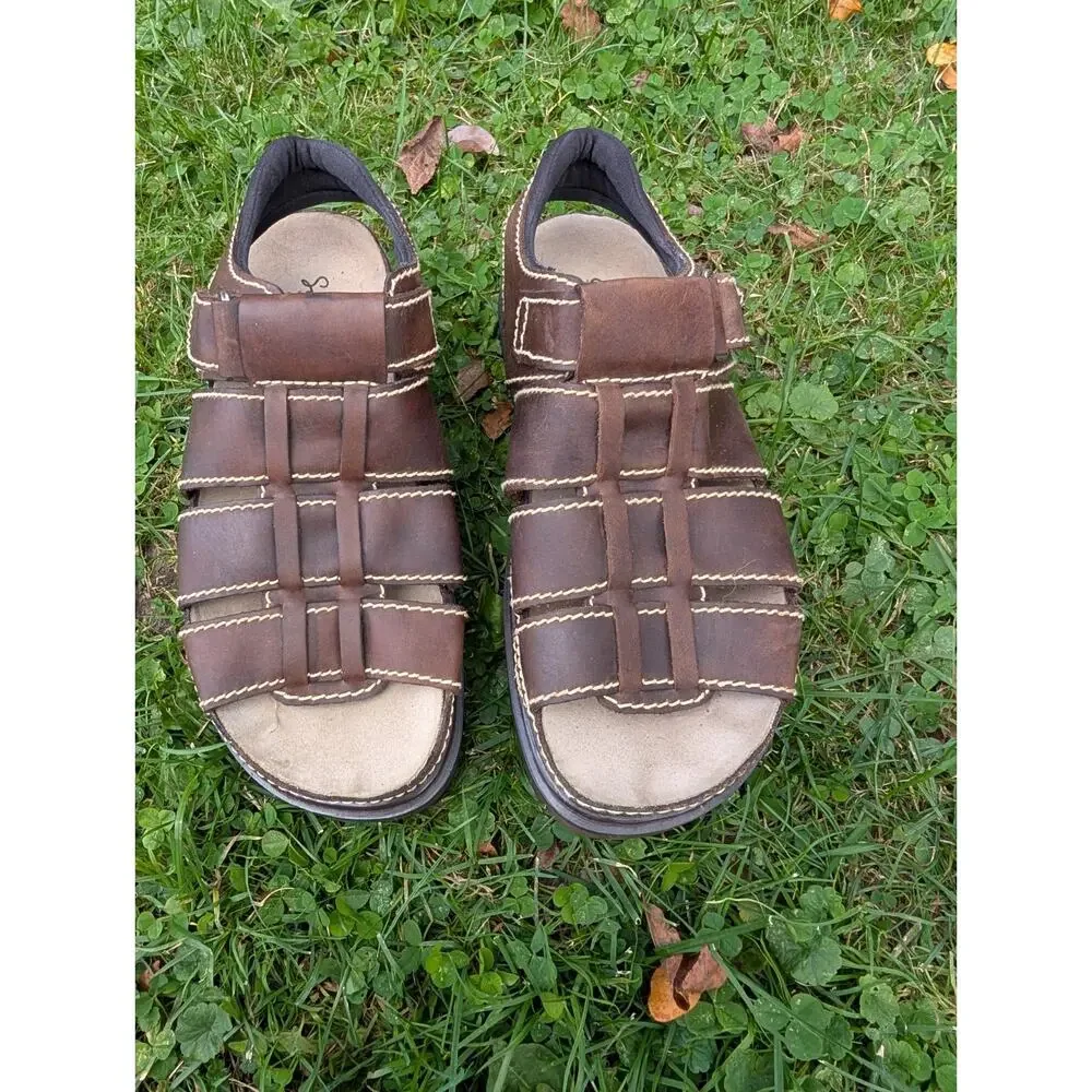 Scandia Woods Mens Brown Leather Fisherman Sandals Sz 10M Strappy Chunky